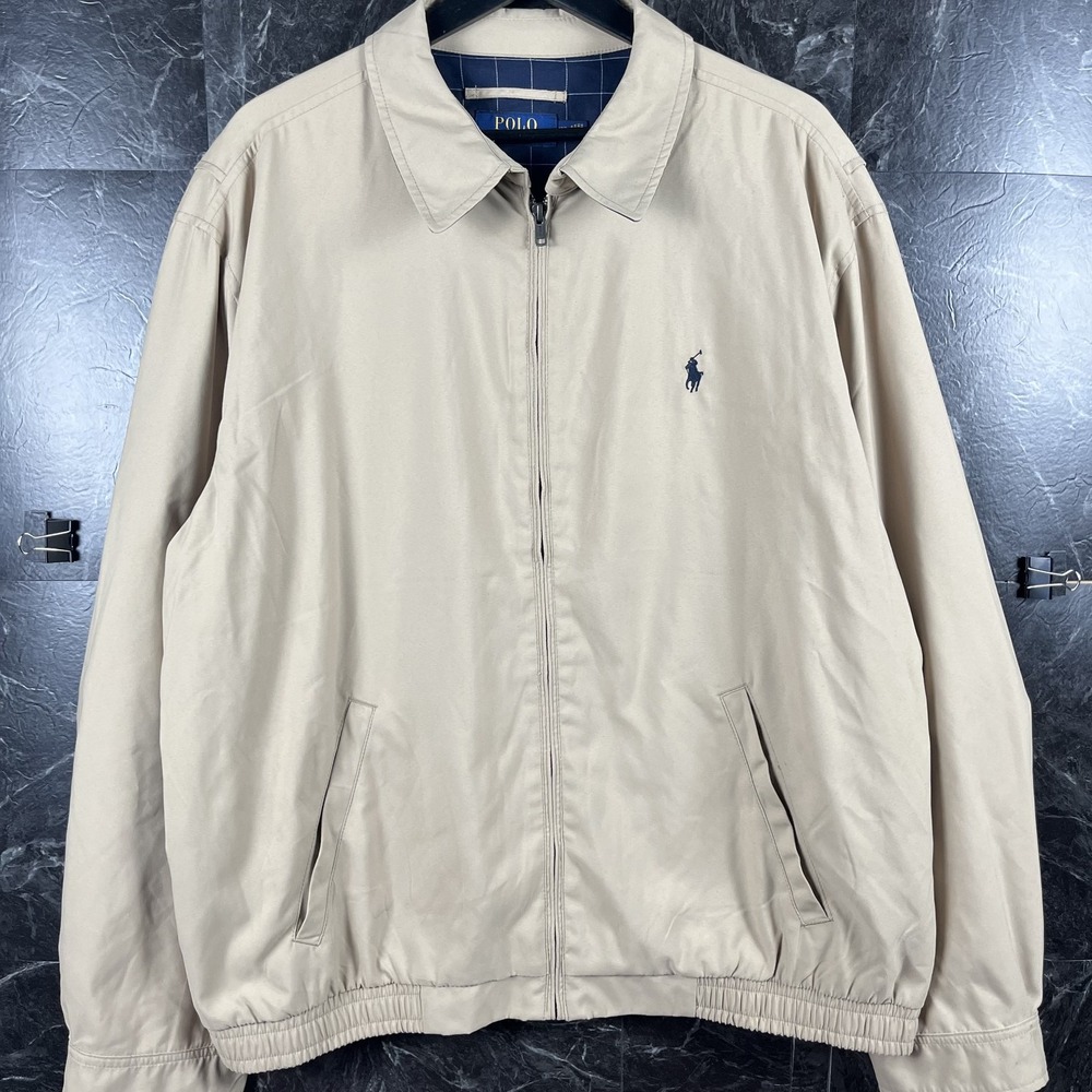 Polo Ralph Lauren Men's Beige Plaid Bi Packable Harrington Jacket 2XL